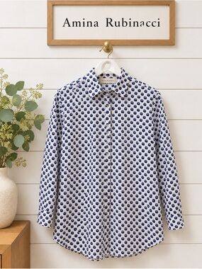 AMINA RUBINACCI Blue & White Print Shirt – Size 46 Italy /10